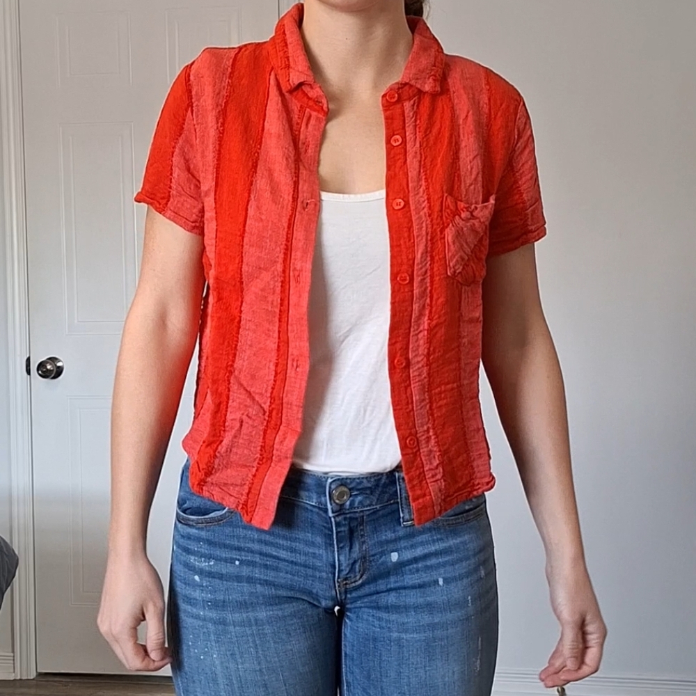 Red Linen Button Up Shirt